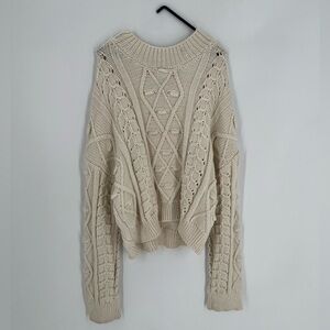 One Grey Day Laurel Wool Blend Chunky Cable Knit Pullover Sweater In Snow White